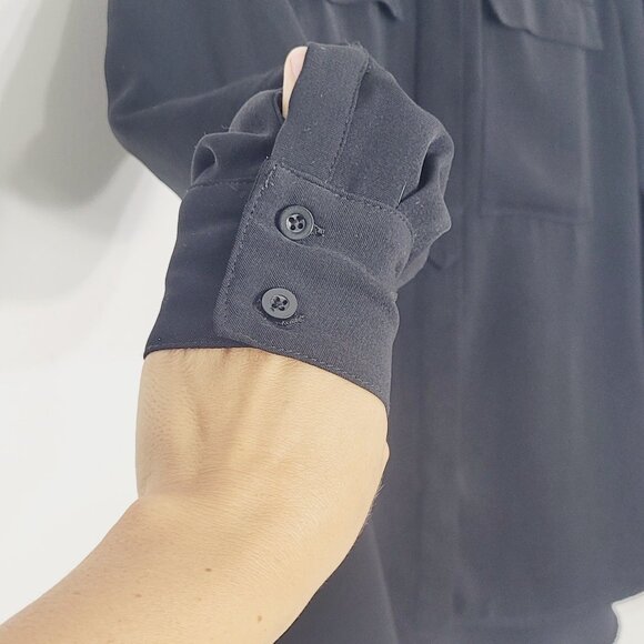 Catherine Malandrino Black Pocket Relaxed Fit Blouse Button Down Business Causal - Picture 3 of 12